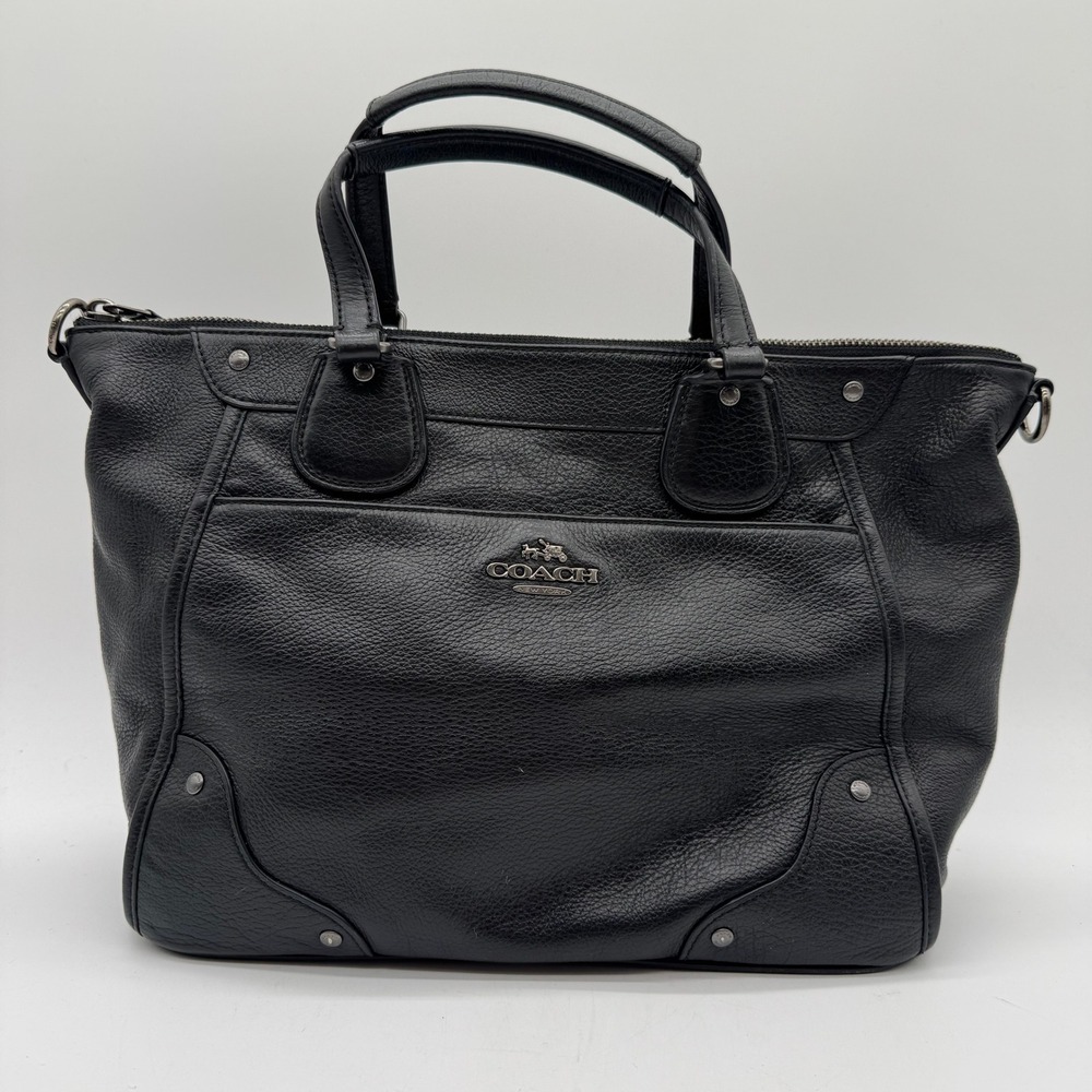 Coach Quinn Tote Black Pebble Leather Shoulder Bag Zip Top Double Handles